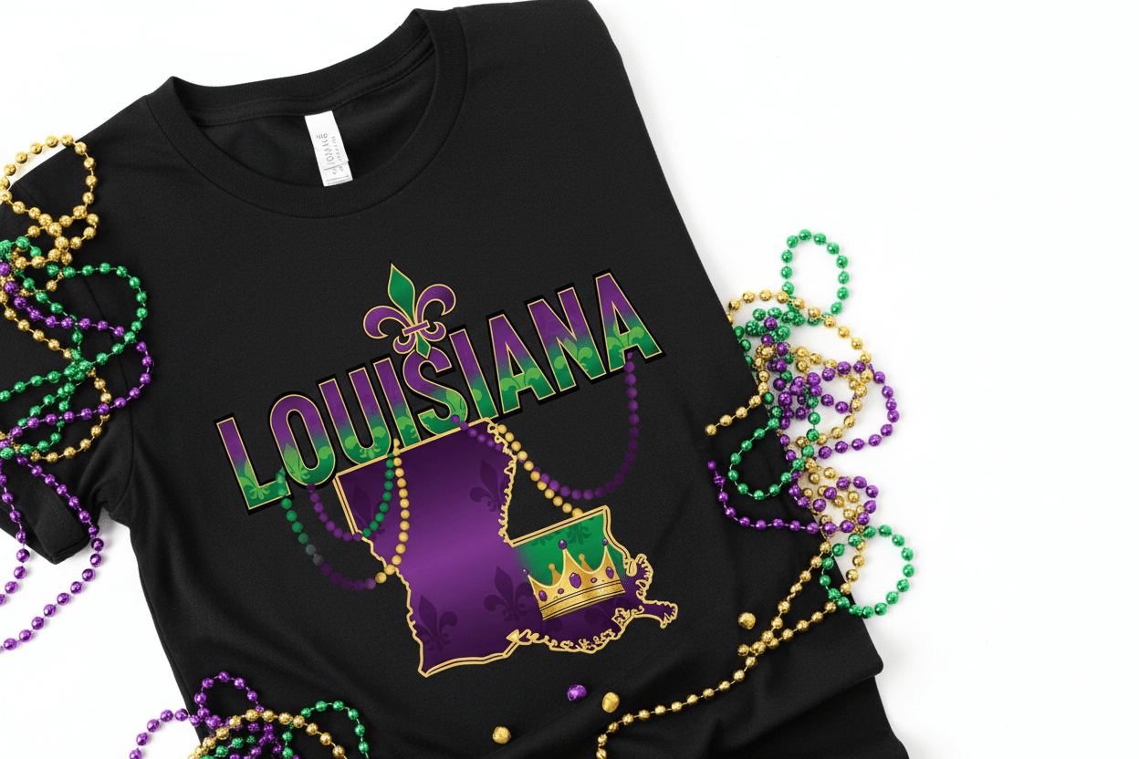 Louisiana Pride Mardi Gras T-Shirt - Purple Green Gold - TaggEt Dezignz