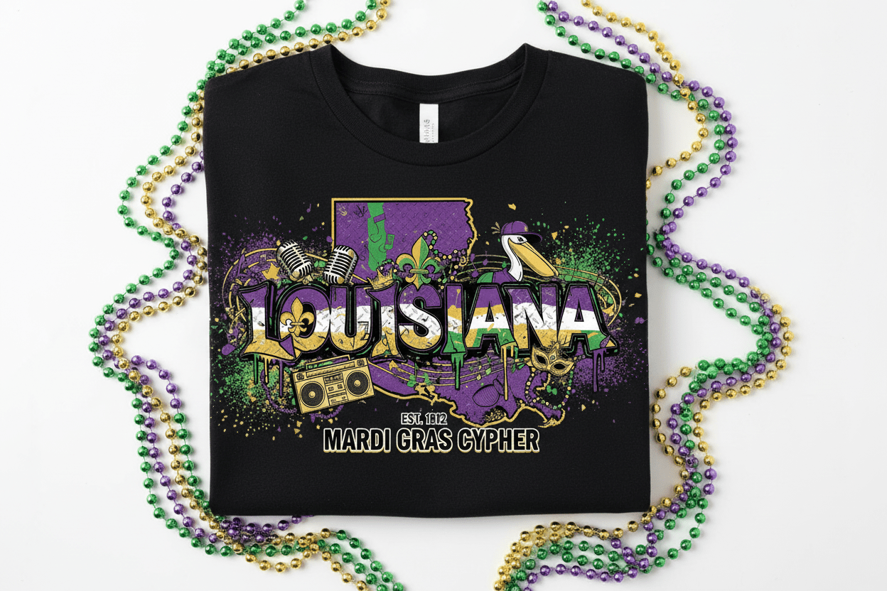 Mardi Gras Cypher T-Shirt - Hip-Hop Purple Green Gold - TaggEt Dezignz