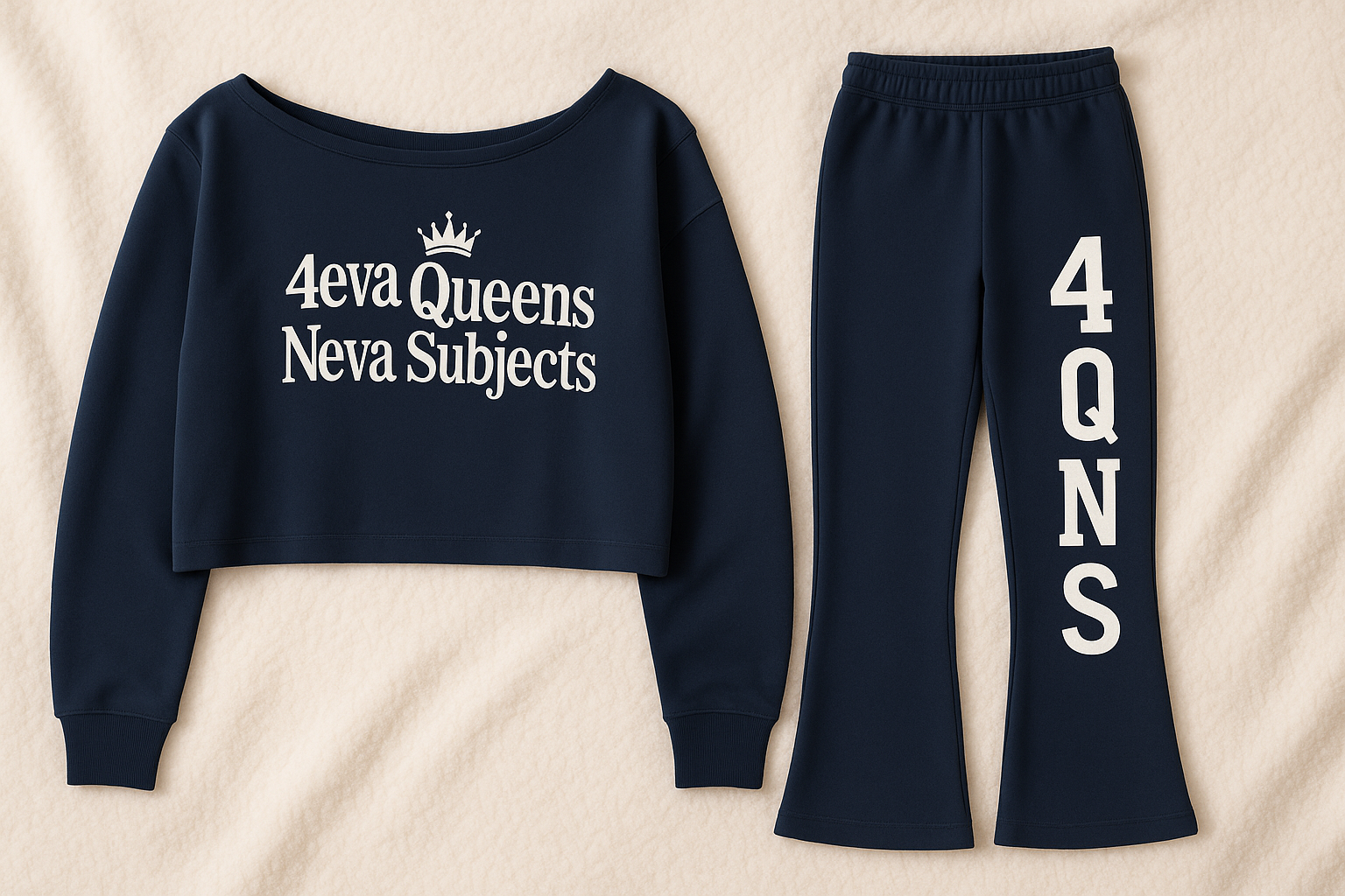 Navy Blue & White Regular or Flare Leg Jogger Set