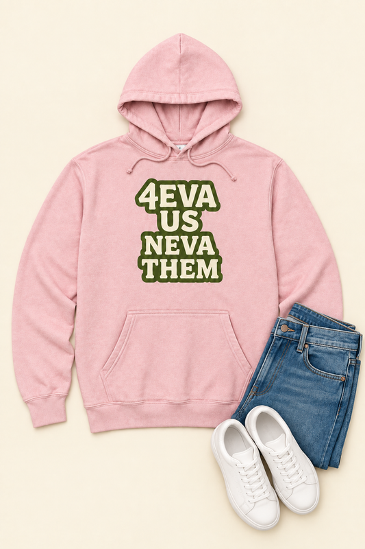 Pink hoodie flat lay with jeans and white tennis shoes