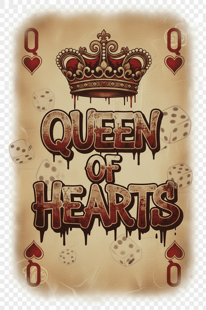 Queen of Hearts DTF Transfer Sheet - Vintage Valentine's Playing Card Design - TaggEt Dezignz