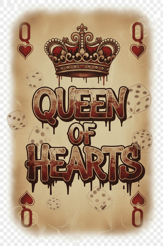 Queen of Hearts DTF Transfer Sheet - Vintage Valentine's Playing Card Design - TaggEt Dezignz
