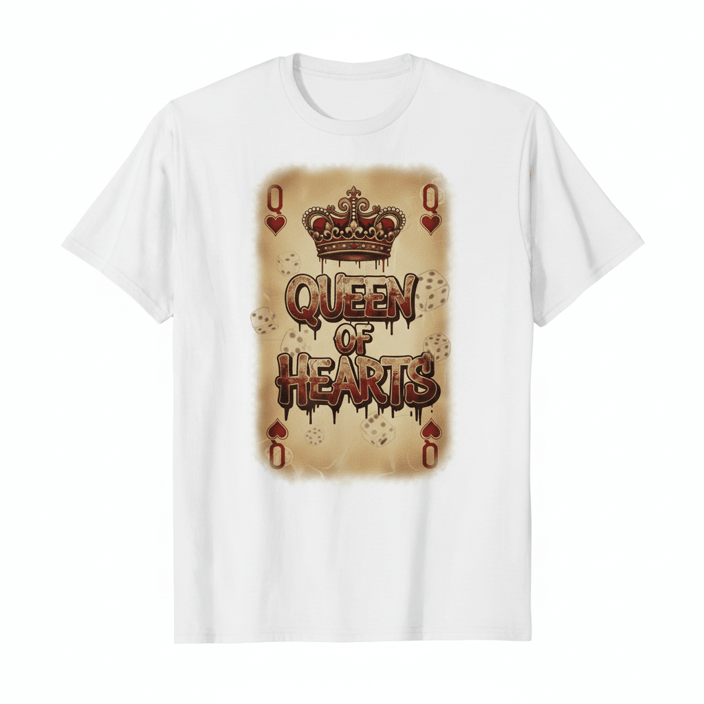 Queen of Hearts T-Shirt - Vintage Valentine's Playing Card Design - TaggEt Dezignz