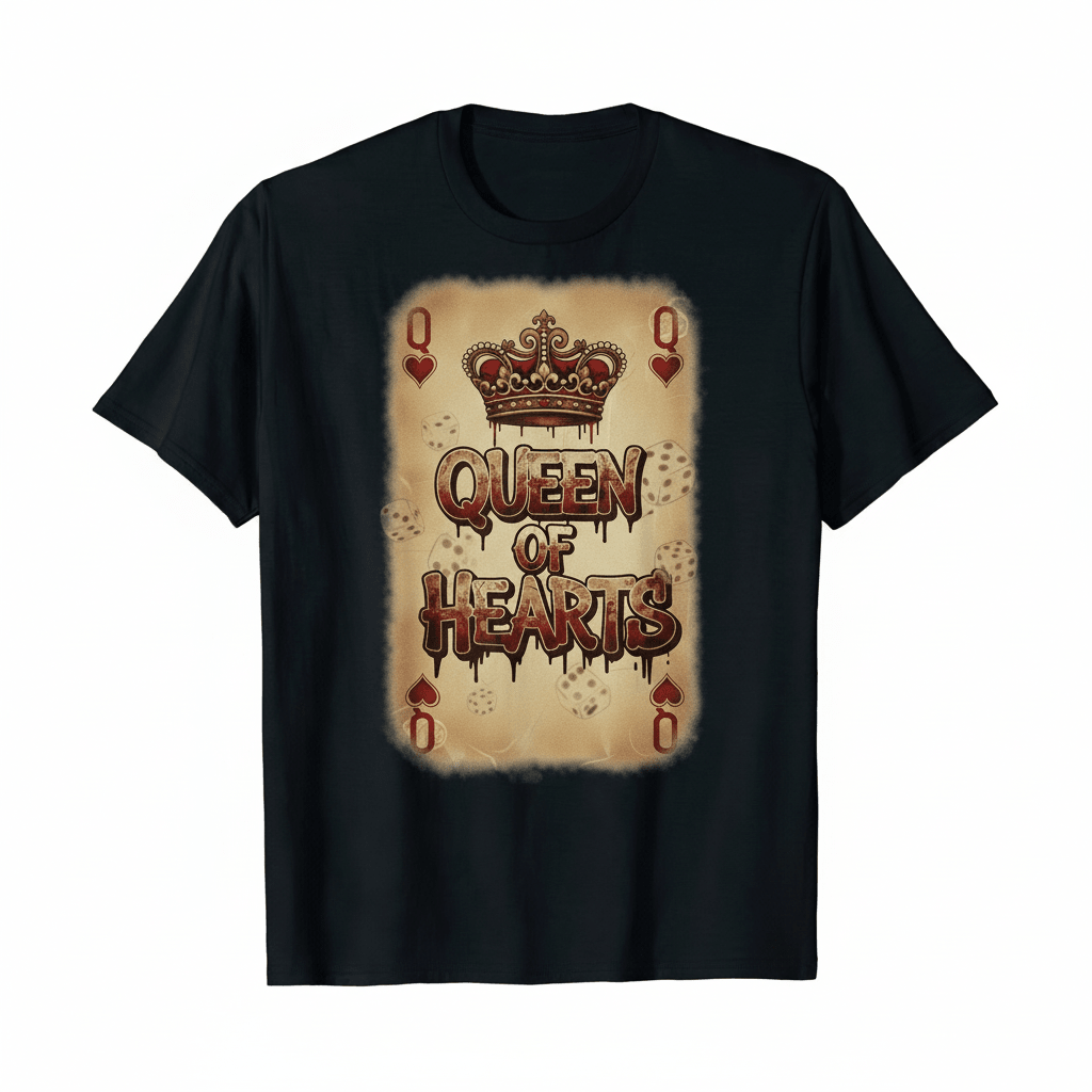 Queen of Hearts T-Shirt - Vintage Valentine's Playing Card Design - TaggEt Dezignz