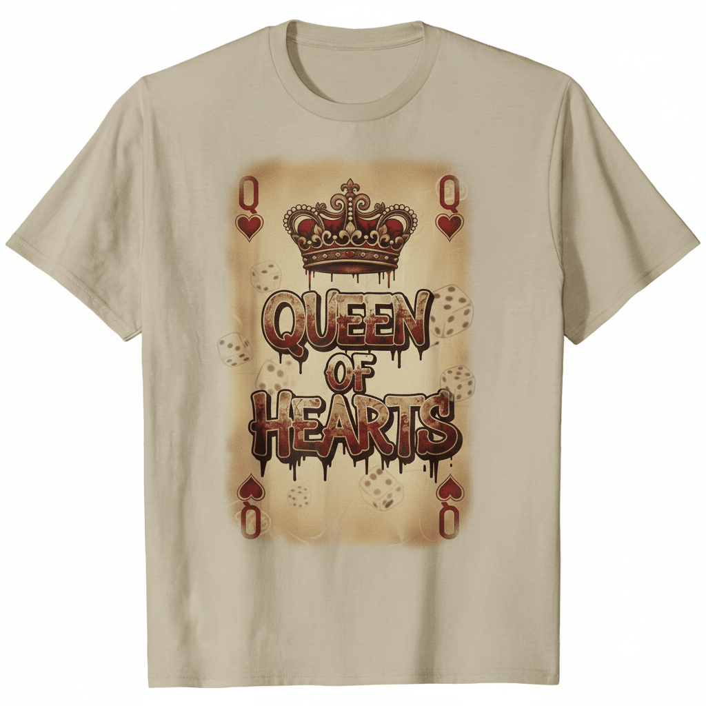 Queen of Hearts T-Shirt - Vintage Valentine's Playing Card Design - TaggEt Dezignz