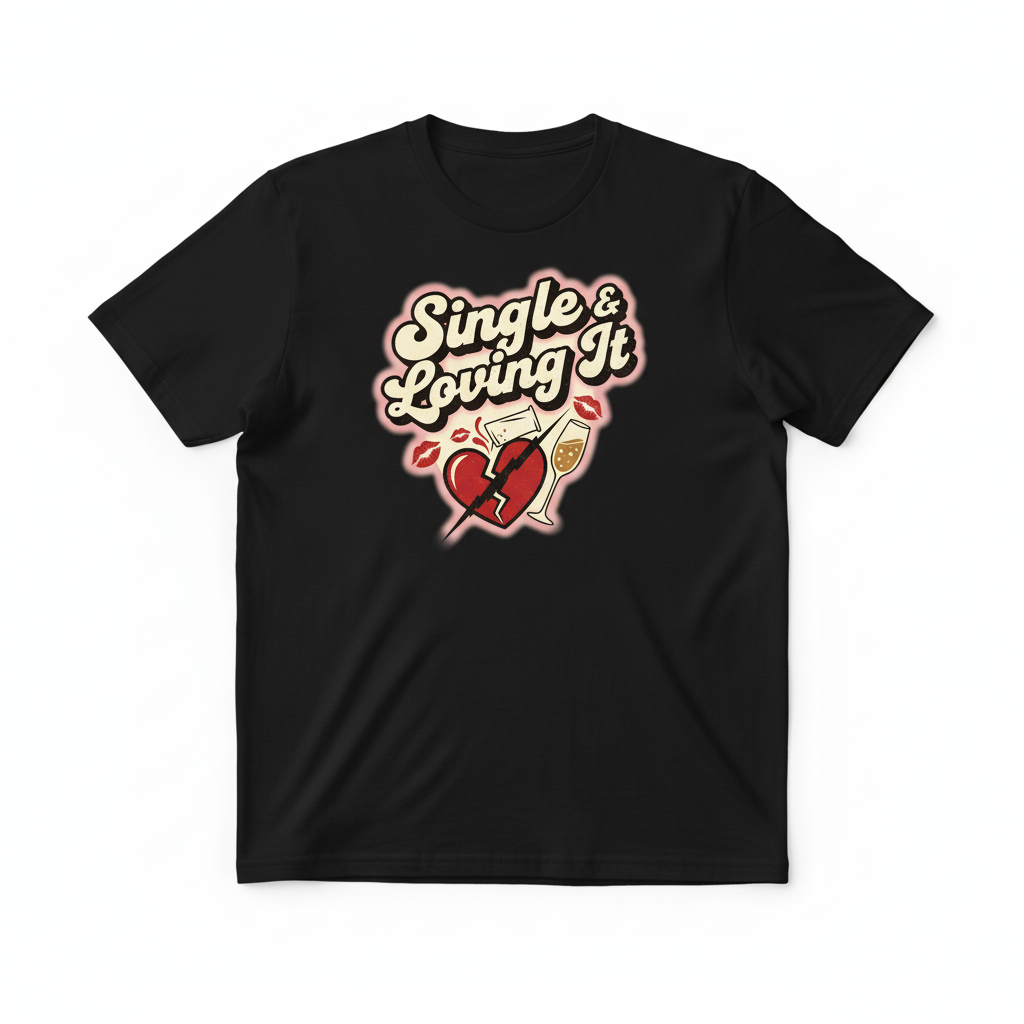 Single & Loving It Black T-Shirt