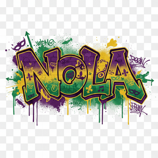 Street-Style NOLA Graffiti Mardi Gras DTF Transfer Sheet - Purple Green Gold - TaggEt Dezignz