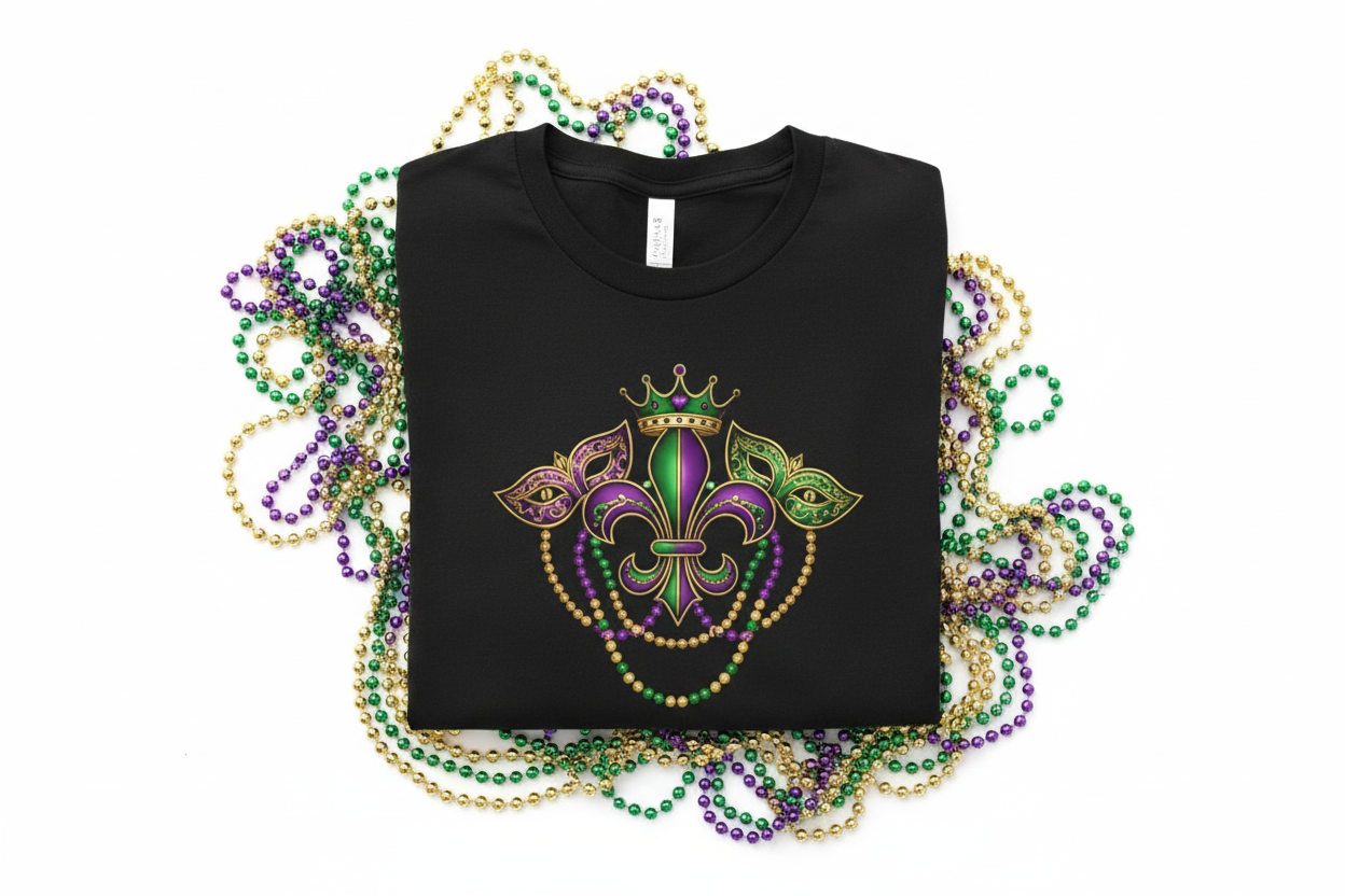 Traditional Fleur-de-lis Mardi Gras T-Shirt Close-Up