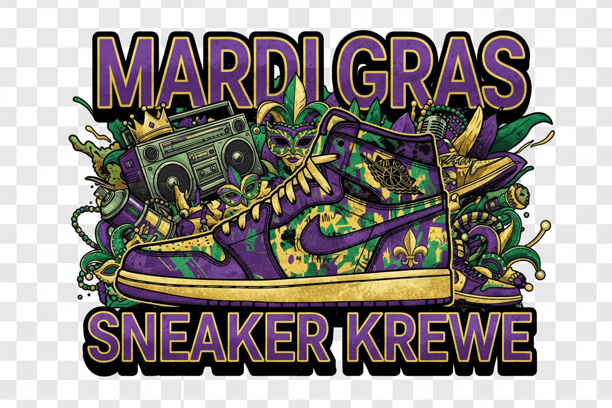 Urban Mardi Gras x Sneaker Culture DTF Transfer Sheet - Purple Green Gold - TaggEt Dezignz