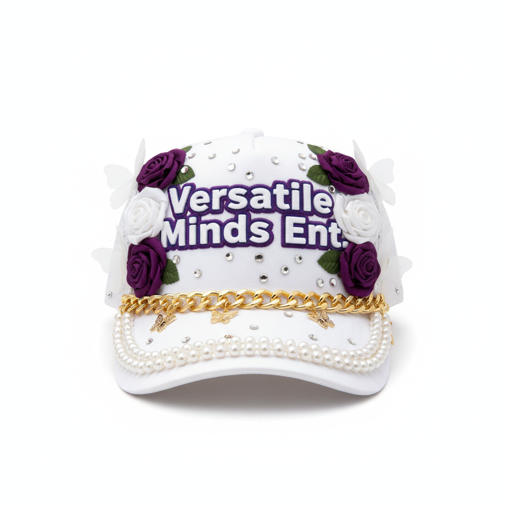 Versatile Minds Ent. White & Purple Rose Trucker Hat