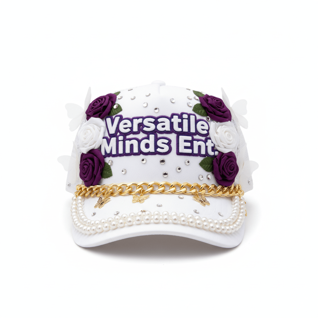 Versatile Minds Ent. White & Purple Rose Trucker Hat - TaggEt Dezignz