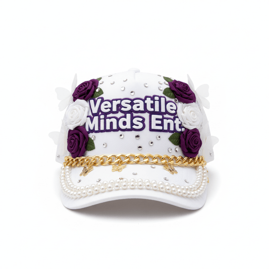 Versatile Minds Ent. White & Purple Rose Trucker Hat - TaggEt Dezignz