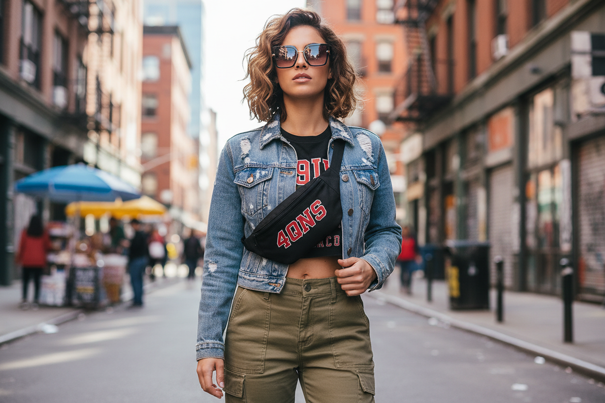 Woman wearing 4eva Queens Neva Subjects waist bag